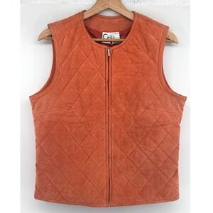 C&E Womens Burnt Orange Quilted Genuine Suede Full Zip Vest Size Medium